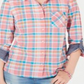 Camisa feminina Tommy Hilfiger com estampa xadrez e botões, tamanho médio, laranja