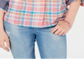 Camisa feminina Tommy Hilfiger com estampa xadrez e botões, tamanho médio, laranja