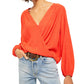 Blusa feminina de manga comprida com decote em V, laranja, tamanho extragrande, da Free People