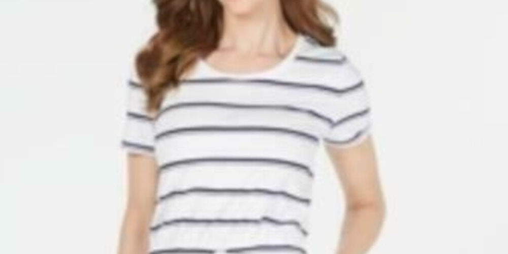 Vestido listrado com cordão para mulheres Charter Club, azul, tamanho pequeno