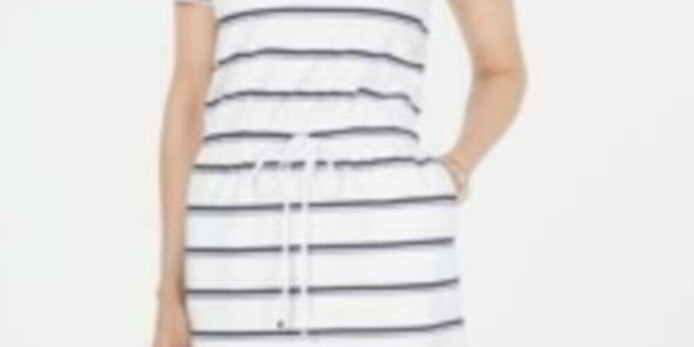 Vestido listrado com cordão para mulheres Charter Club, azul, tamanho pequeno