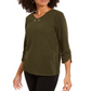 Blusa texturizada feminina NY Collection com manga 3/4, verde, tamanho pequeno, médio