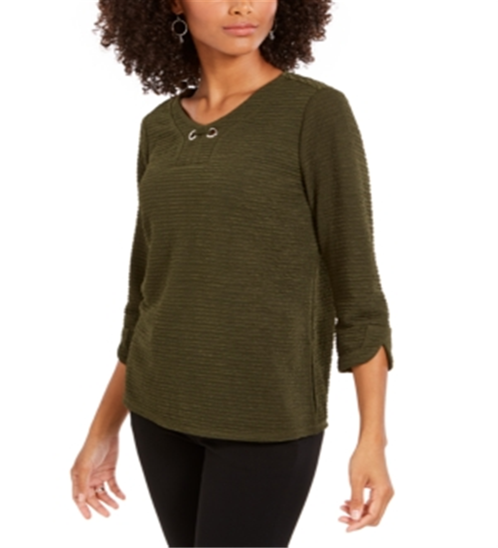 Blusa texturizada feminina NY Collection com manga 3/4, verde, tamanho pequeno, médio