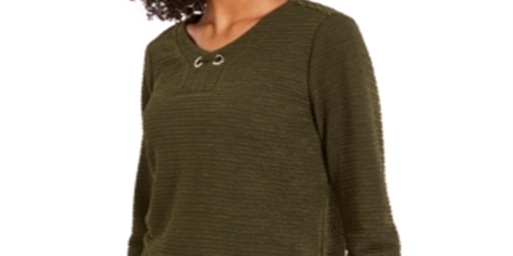 Blusa texturizada feminina NY Collection com manga 3/4, verde, tamanho pequeno, médio