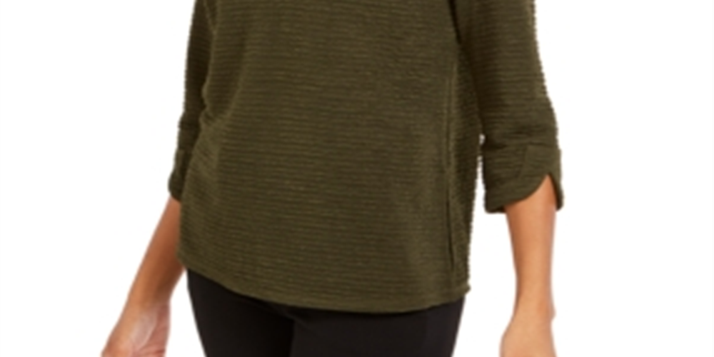 Blusa texturizada feminina NY Collection com manga 3/4, verde, tamanho pequeno, médio