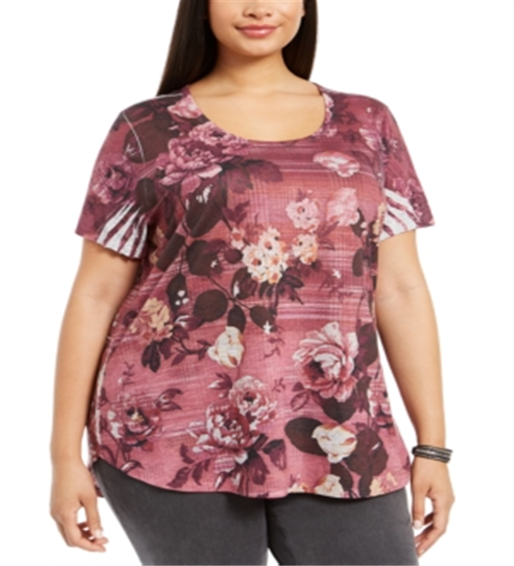Camiseta feminina estampada de manga curta estilo &amp; co. vermelha tamanho 0X