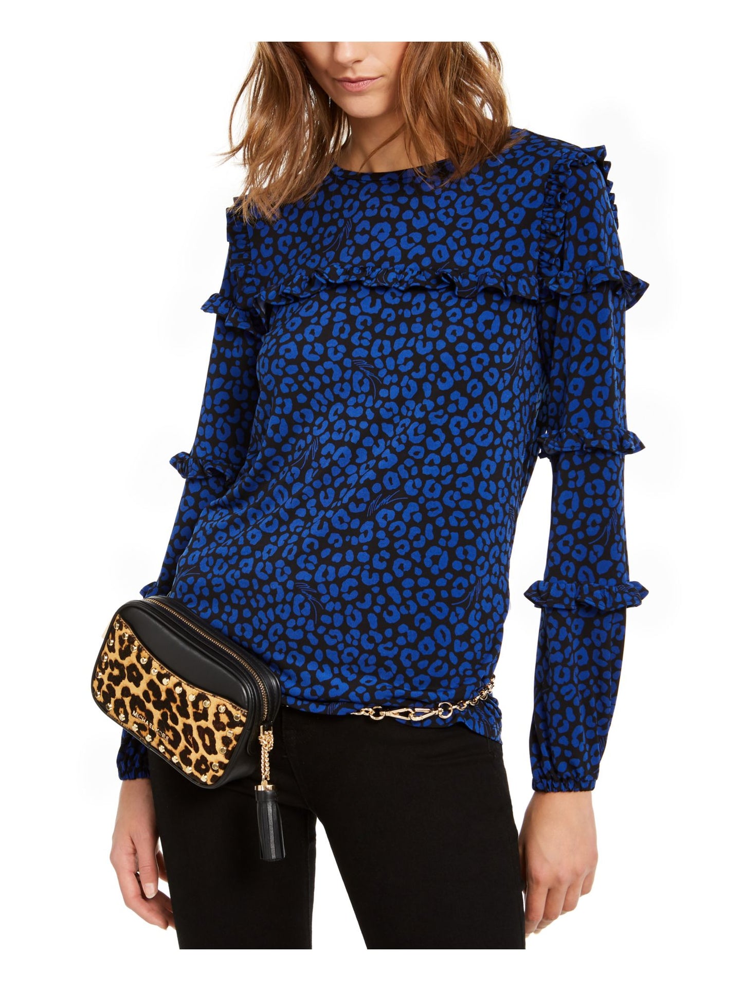 Blusa feminina Michael Kors manga comprida azul tamanho grande