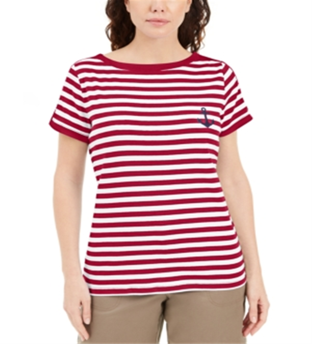 Karen Scott Top Listrado Feminino Anchor Vermelho Tamanho Grande