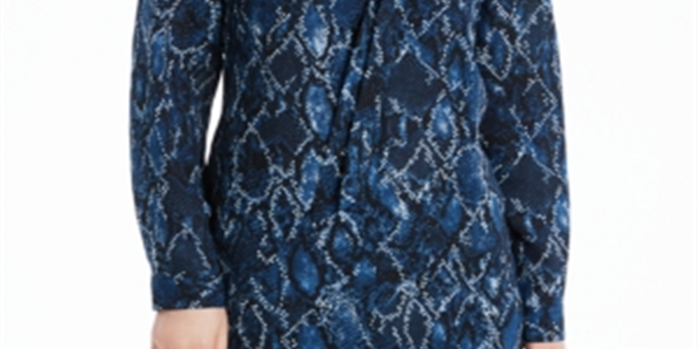 Blusa túnica feminina Nine West com gola amarrada, azul, tamanho médio