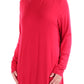JM Collection Blusa casual feminina de gola alta com bainha rodada, vermelha, tamanho grande