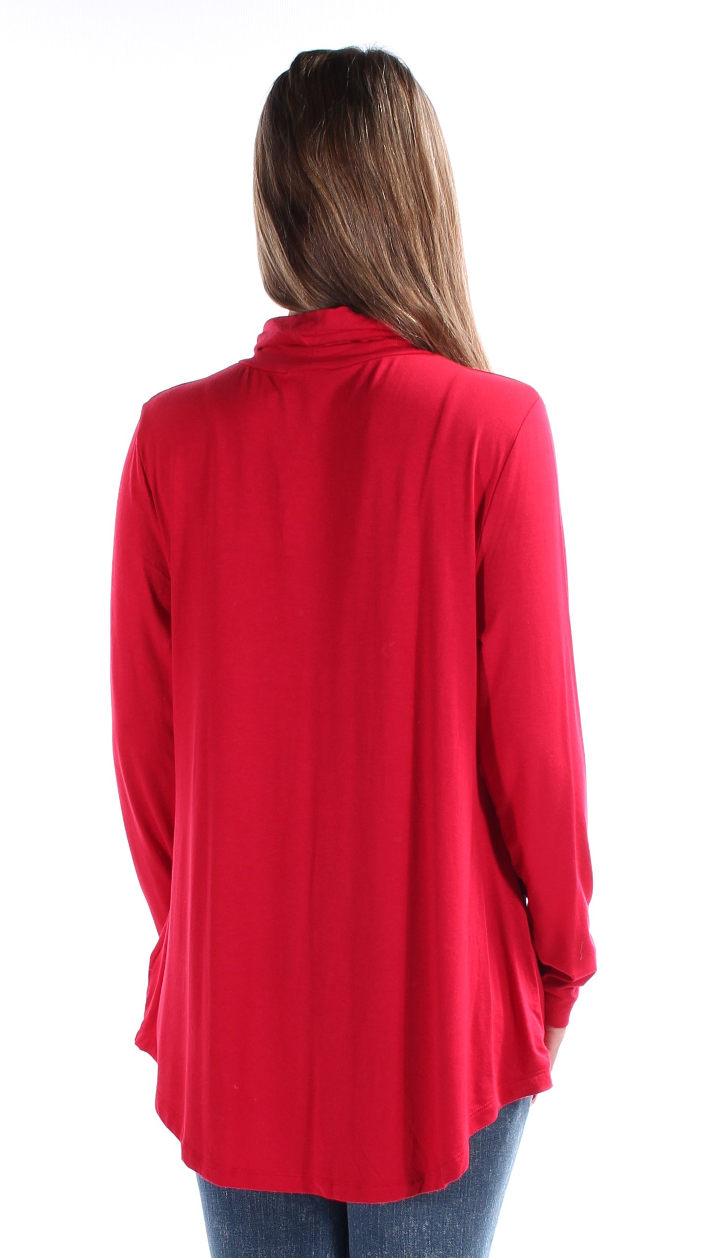 JM Collection Blusa casual feminina de gola alta com bainha rodada, vermelha, tamanho grande