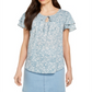 Blusa feminina estilo &amp; Co. com decote dividido e franzido, azul, tamanho pequeno