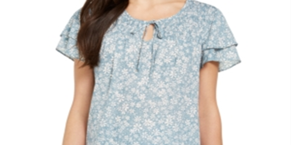 Blusa feminina estilo &amp; Co. com decote dividido e franzido, azul, tamanho pequeno