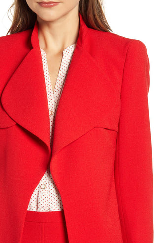 Anne Klein Blazer Feminino com Gola Cascata e Frente Aberta, Vermelho, Tamanho 2