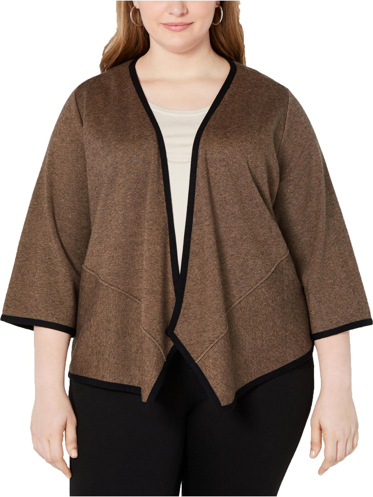 Cardigan feminino Alfani com estampa peplum e drapeado, marrom, tamanho 2X