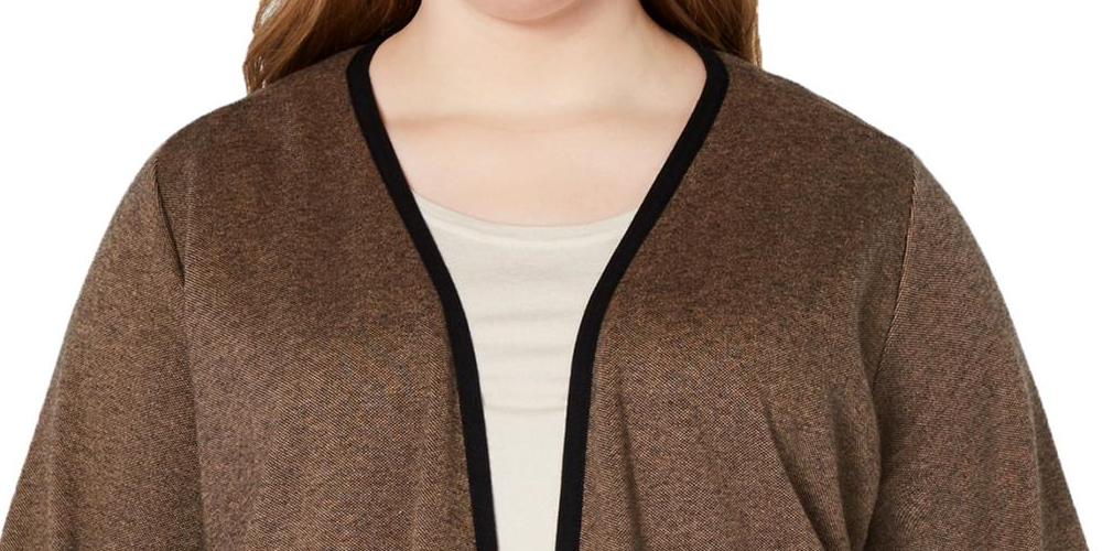 Cardigan feminino Alfani com estampa peplum e drapeado, marrom, tamanho 2X