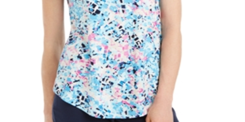 Camiseta feminina estampada com decote redondo da coleção JM, azul, tamanho médio