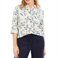 Blusa feminina Charter Club com estampa frontal de botões, em mistura de linho, branca, tamanho pequeno P