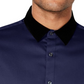 Camisa masculina com botões e gola de veludo da INC International Concepts, tamanho grande, azul-marinho