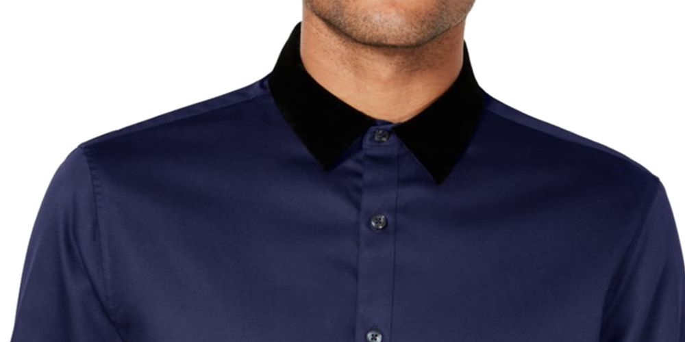 Camisa masculina com botões e gola de veludo da INC International Concepts, tamanho grande, azul-marinho
