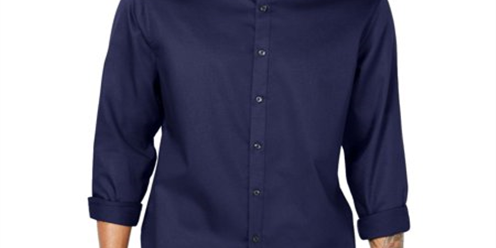Camisa masculina com botões e gola de veludo da INC International Concepts, tamanho grande, azul-marinho