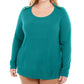 Camiseta feminina Karen Scott de manga comprida e decote redondo, tamanho verde, tamanho 2X