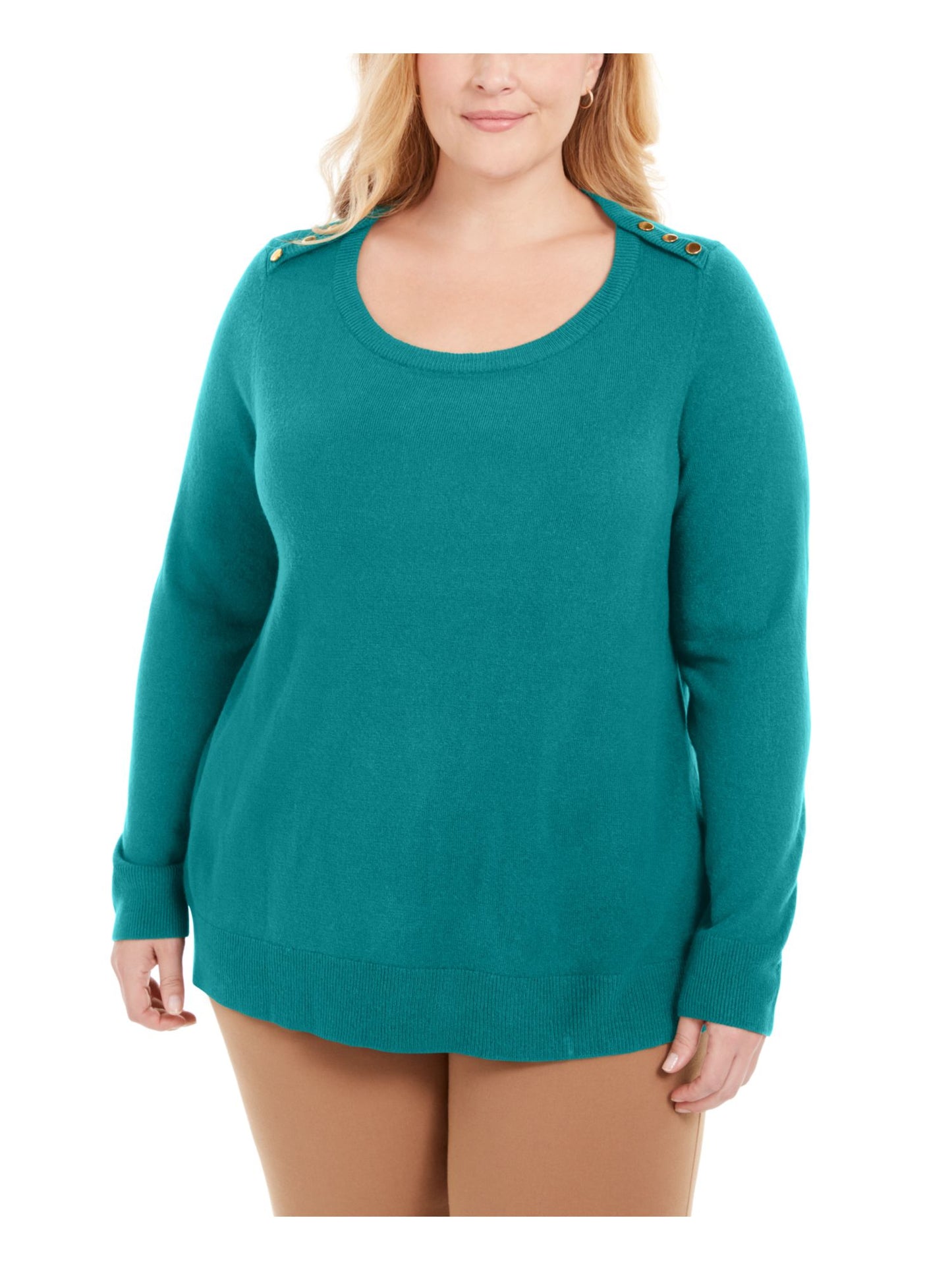 Camiseta feminina Karen Scott de manga comprida e decote redondo, tamanho verde, tamanho 2X