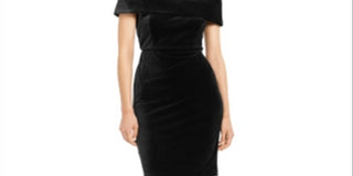 Vestido de coquetel Calvin Klein feminino com alças finas, ombro de fora e acima do joelho, preto, tamanho 12
