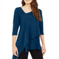 Blusa feminina Alfani com bainha assimétrica e manga 3/4, azul, tamanho XX-G