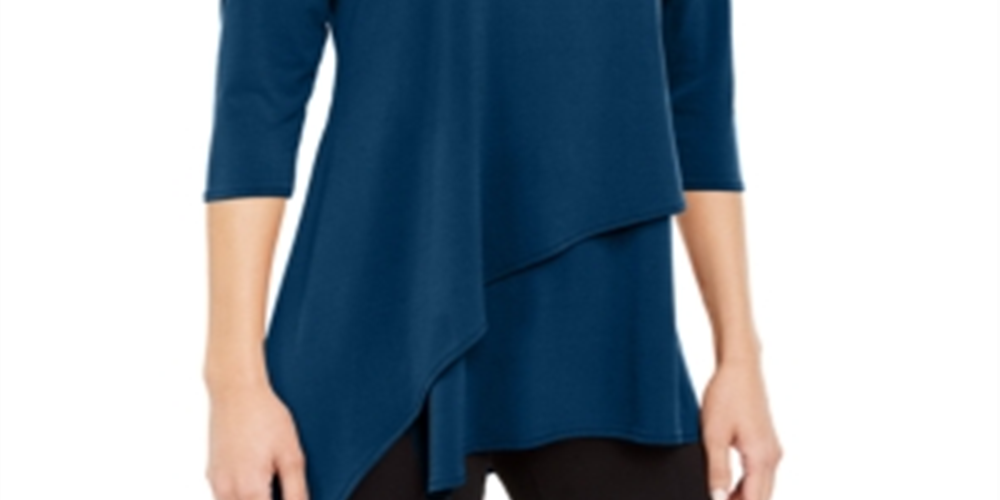 Blusa feminina Alfani com bainha assimétrica e manga 3/4, azul, tamanho XX-G