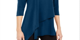 Blusa feminina Alfani com bainha assimétrica e manga 3/4, azul, tamanho XX-G