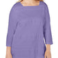 Blusa feminina Karen Scott Plus de algodão em crochê, roxa, tamanho 0X