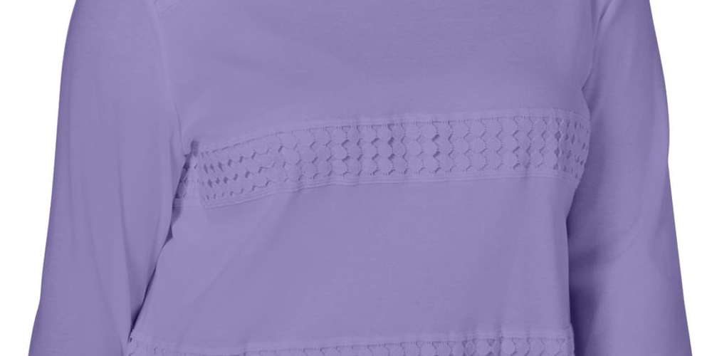 Blusa feminina Karen Scott Plus de algodão em crochê, roxa, tamanho 0X