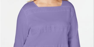 Blusa feminina Karen Scott Plus de algodão em crochê, roxa, tamanho 0X