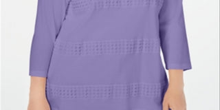 Blusa feminina Karen Scott Plus de algodão em crochê, roxa, tamanho 0X