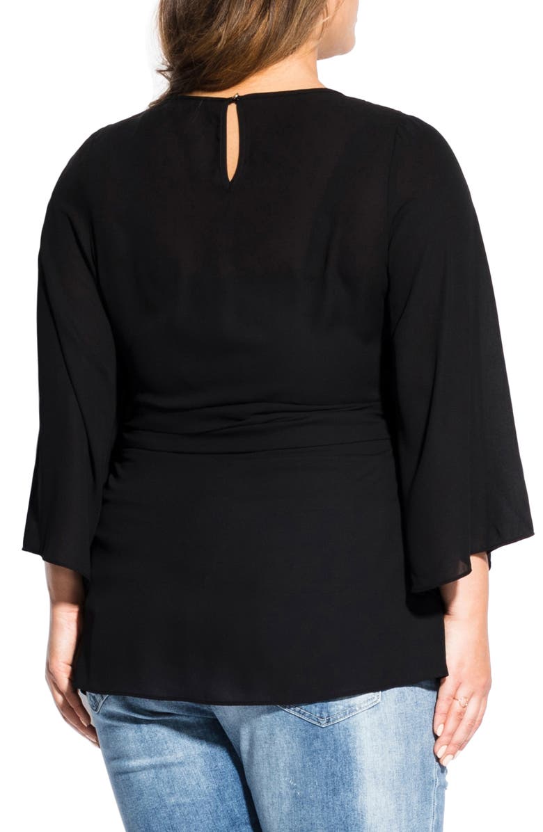 Top feminino City Chic Trendy Plus com cinto, preto, tamanho 20W