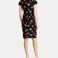 Vestido Ralph Lauren Feminino com Babados Florais, Manga Curta, Decote em V, Comprimento até o Joelho, Preto, Tamanho 0