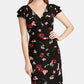 Vestido Ralph Lauren Feminino com Babados Florais, Manga Curta, Decote em V, Comprimento até o Joelho, Preto, Tamanho 0