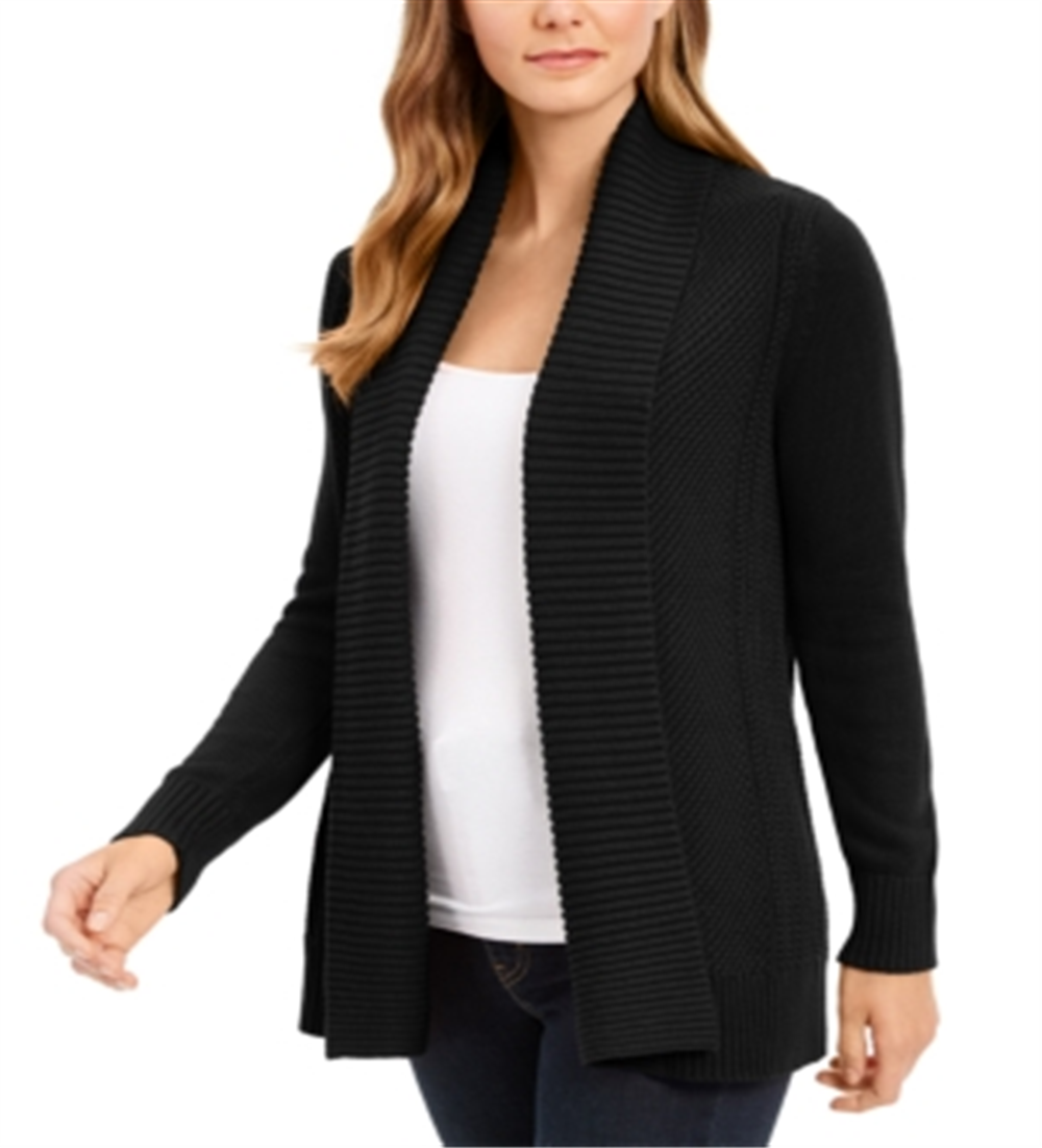 Cardigan feminino Charter Club com gola xale e frente aberta, preto, tamanho extrapequeno