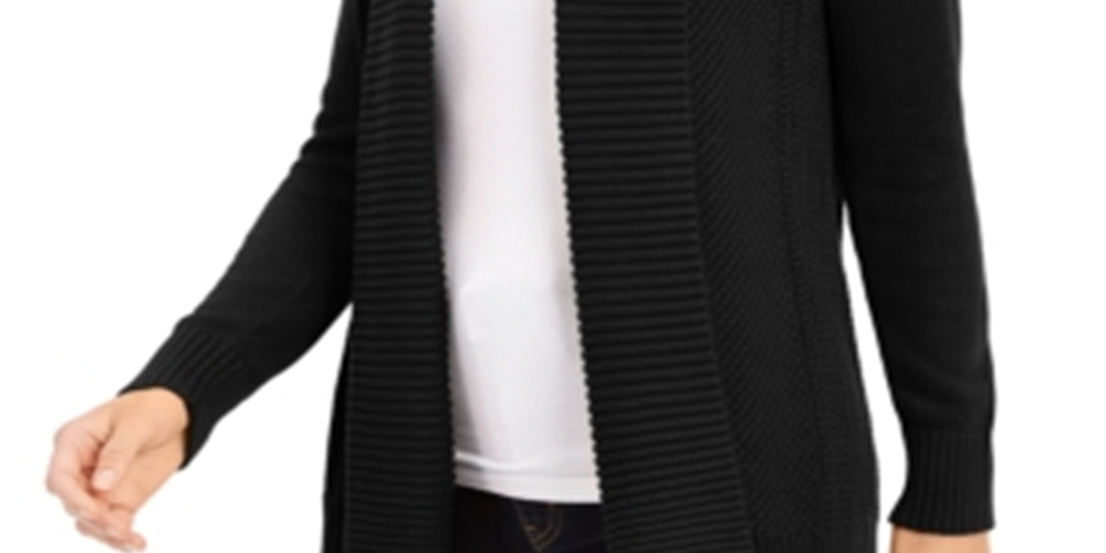 Cardigan feminino Charter Club com gola xale e frente aberta, preto, tamanho extrapequeno