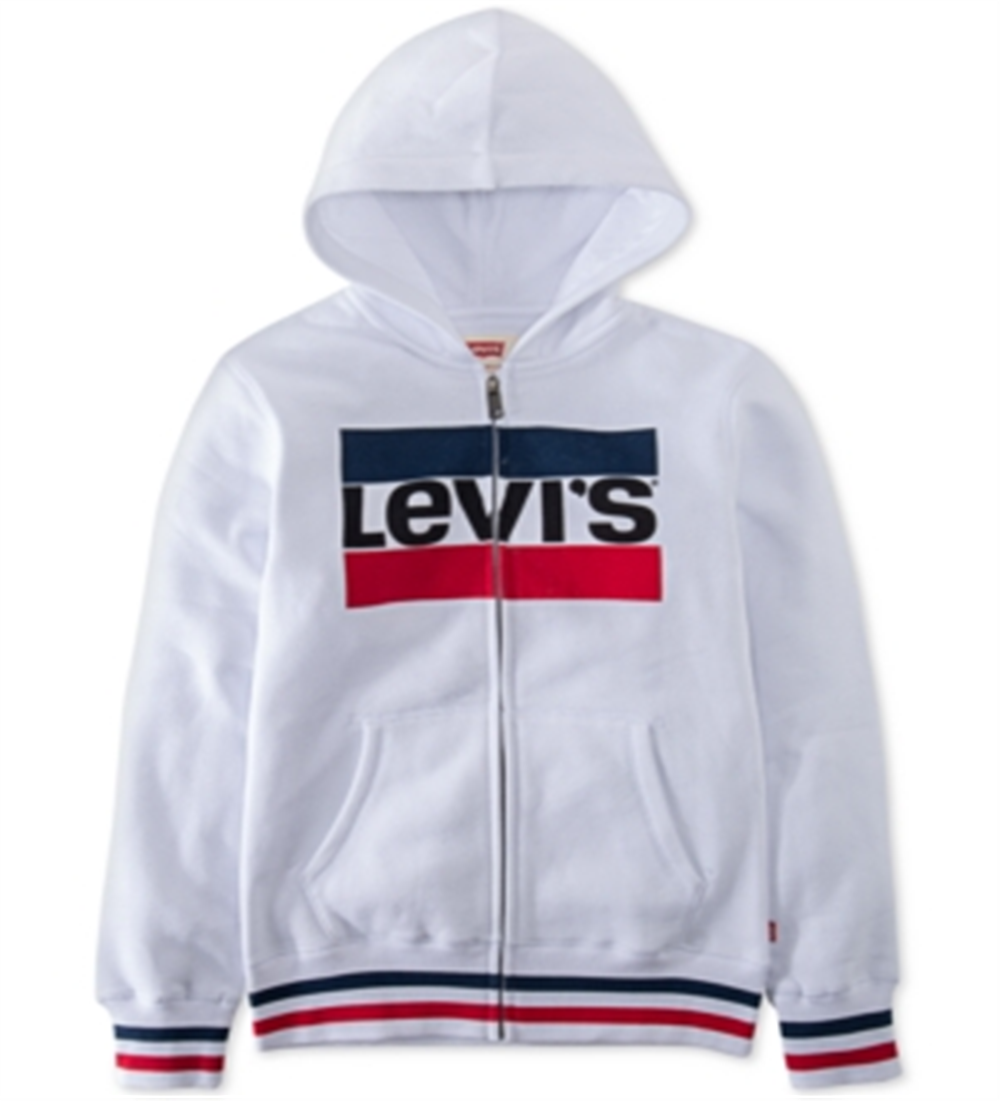 Moletom com capuz Levi's Little Boy's Sportswear Logo Fleece com zíper completo, branco, tamanho 5