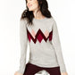 Suéter feminino de cashmere argyle cinza tamanho pequeno