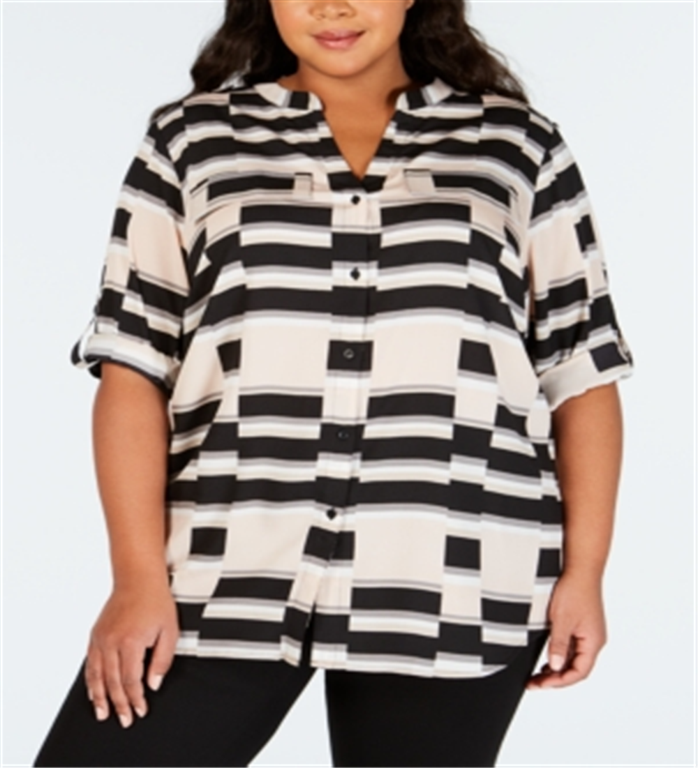 Blusa feminina Calvin Klein Plus com estampa de manga comprida, vermelha, tamanho 2X