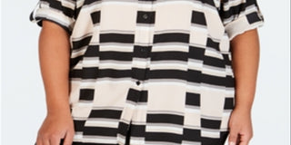 Blusa feminina Calvin Klein Plus com estampa de manga comprida, vermelha, tamanho 2X