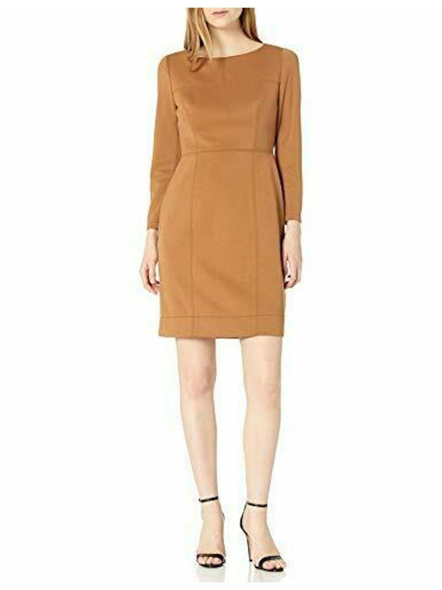 anne-klein-womens-long-sleeve-short-sheath-dress-brown-size-12