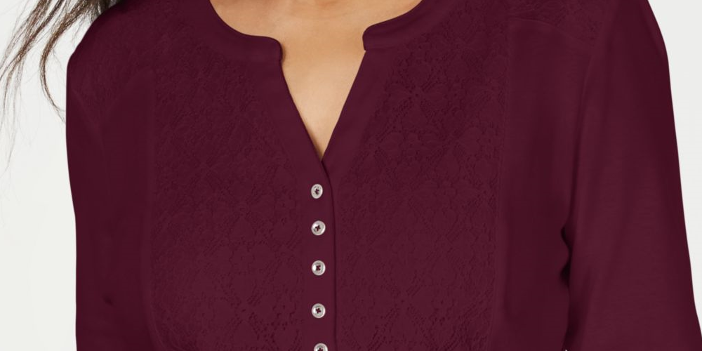 Karen Scott Suéter Feminino Loral Manga 3/4 com Botões Vinho Tamanho Pequeno X-Grande