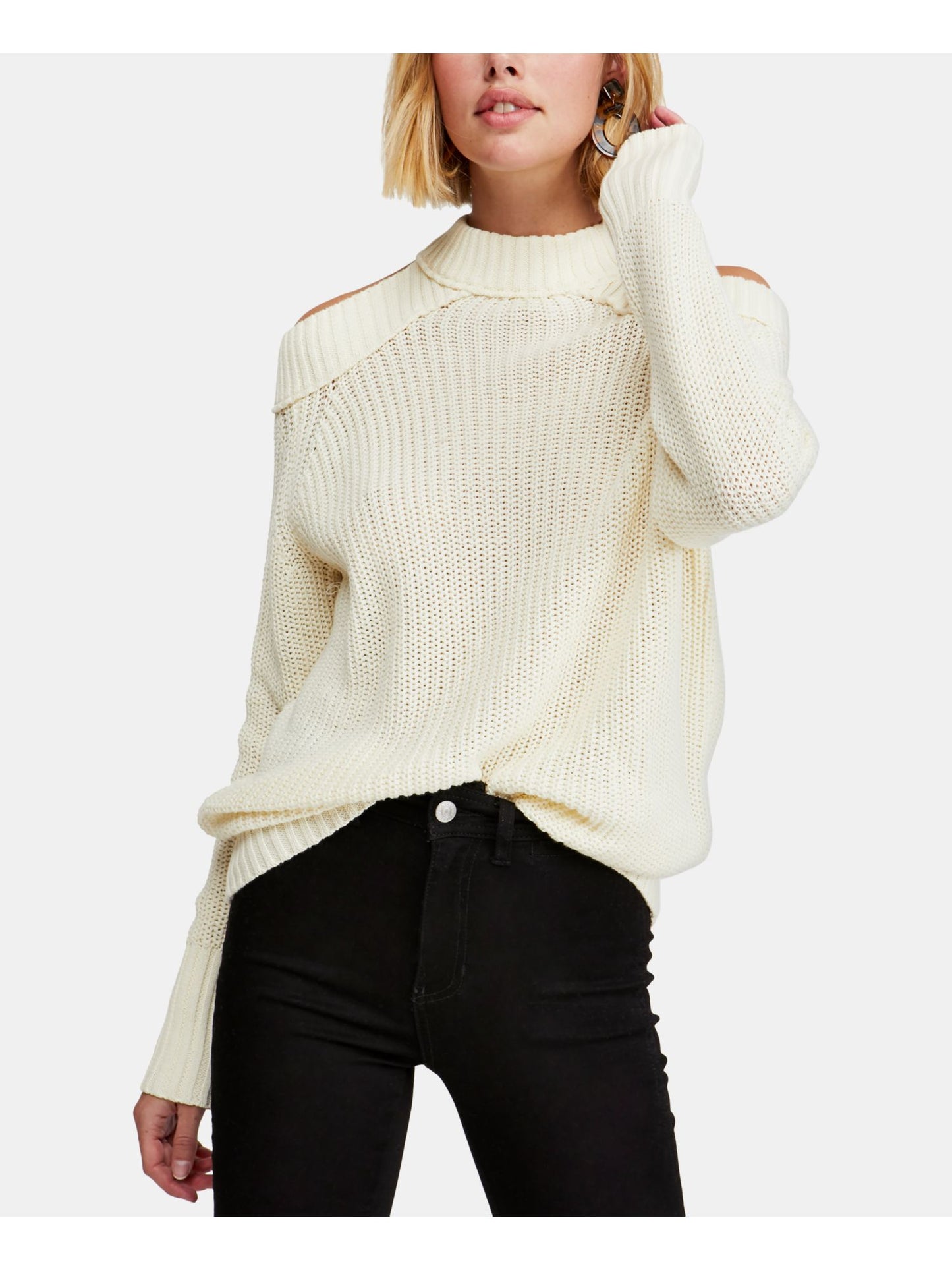 Suéter feminino de manga comprida Free People, branco, tamanho X-S