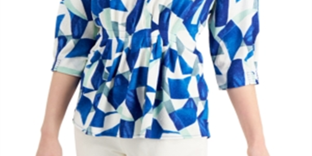 Blusa Alfani Feminina Estampada Cintada Azul Tamanho Grande