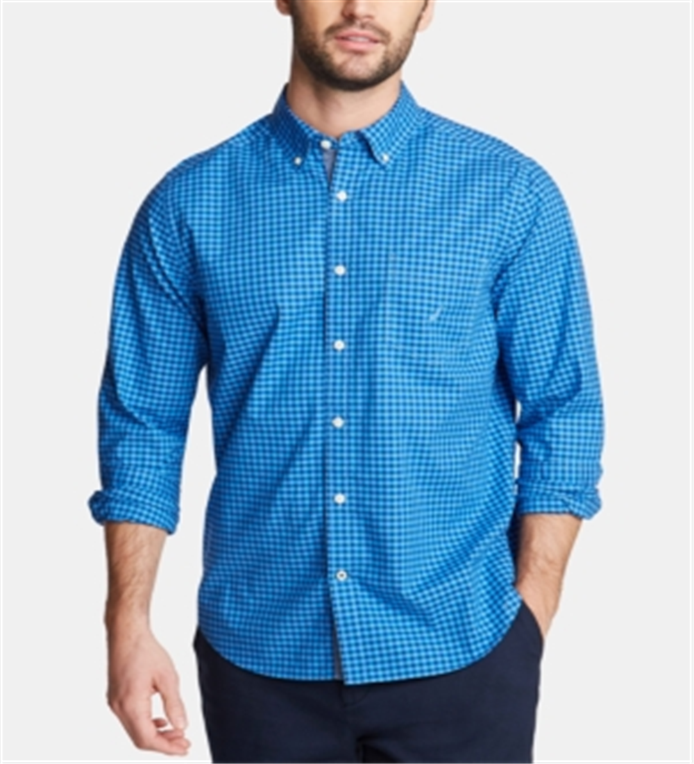 Camisa de popeline masculina Nautica Classic Fit em azul xadrez, tamanho XXX-G