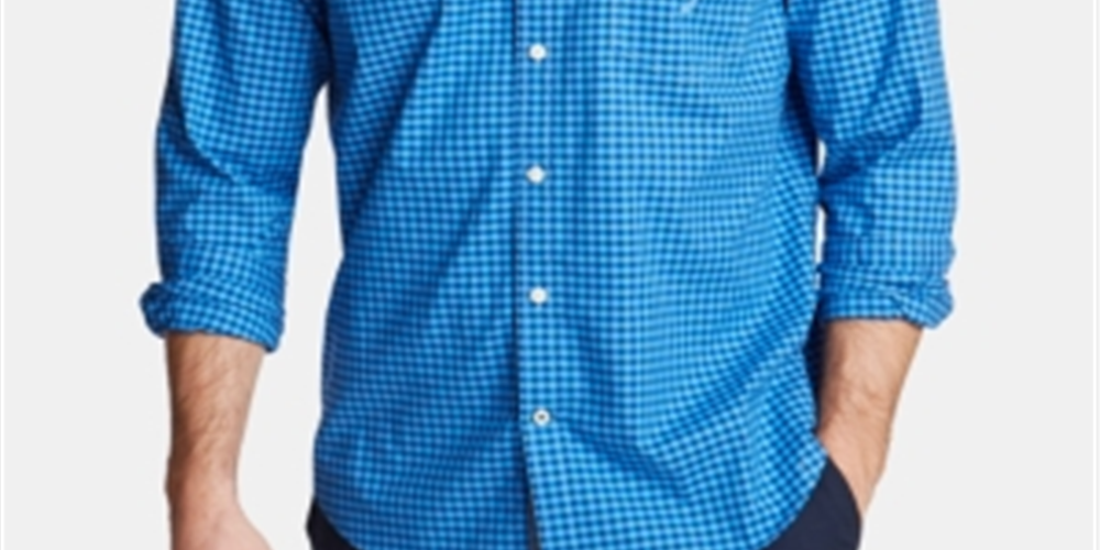 Camisa de popeline masculina Nautica Classic Fit em azul xadrez, tamanho XXX-G